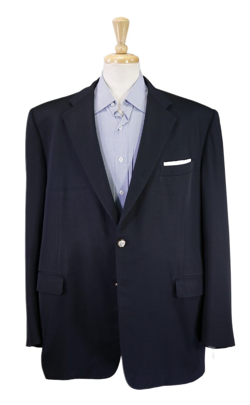 Adrian Jules Custom Tailored Navy Blue Gold Button Wool Blazer Jacket 50L